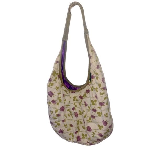Yak Pak Shoulder Purse Spring Flowers Neutral Off White Bag with Purple - Picture 1 of 8